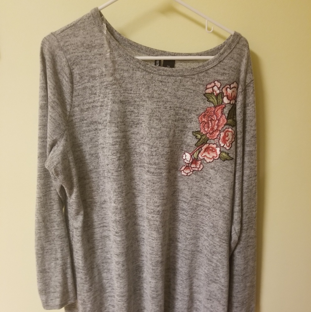 Rose embroidered sweater dress